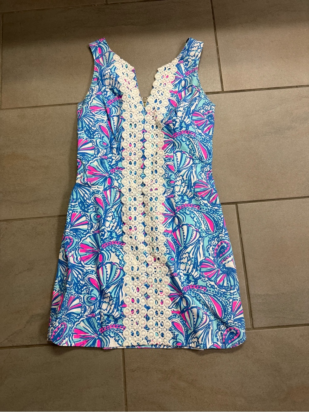 Lilly Pulitzer Blue, Pink & Cream Floral Lace-Trim Sundress size 4
